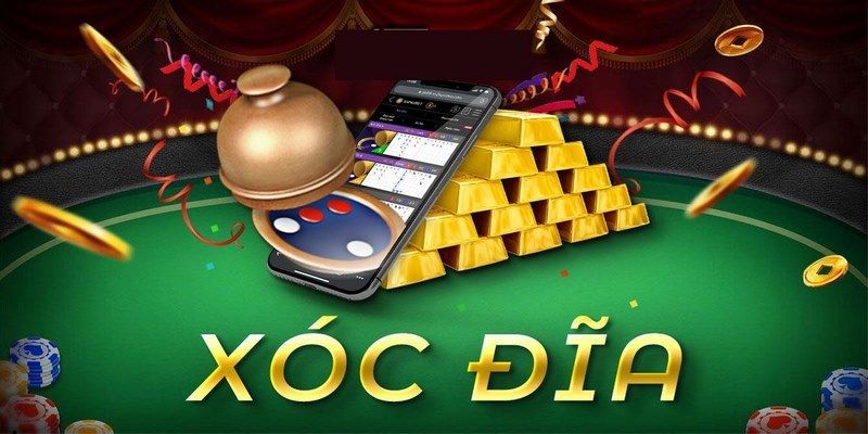 Bàn chơi game xóc đĩa với bát đĩa và đồng xu truyền thống