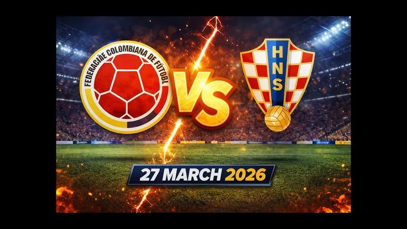 Cầu thủ Colombia và Croatia tranh chấp quả bóng trên sân cỏ Cầu thủ Colombia và Croatia tranh chấp quả bóng trên sân cỏ