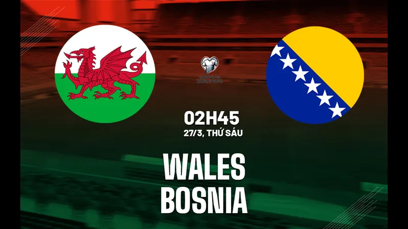 Cầu thủ của Wales và Bosnia & Herzegovina tranh chấp quả bóng Cầu thủ của Wales và Bosnia & Herzegovina tranh chấp quả bóng